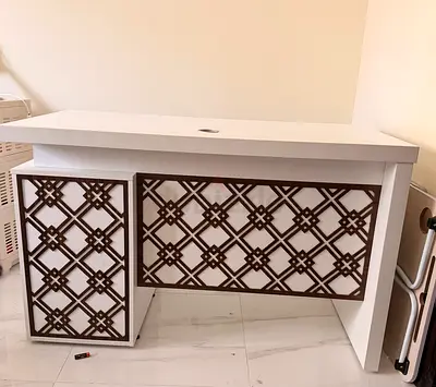 White Wooden Study Desk with Decorative Paneling