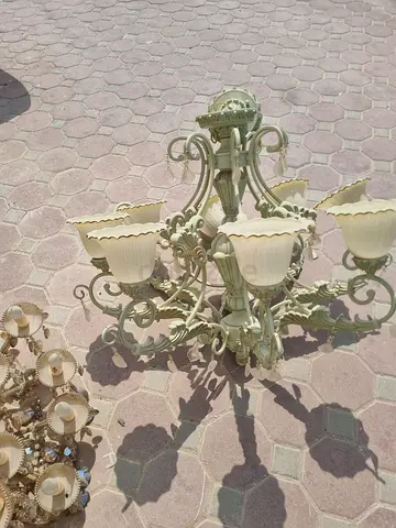 Large Ornate Vintage Chandelier with Glass Shades - Used