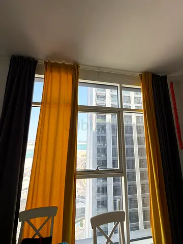 2 pairs of 145*300 cm Set of mustard yellow and grey fabric curtains - ready to hang