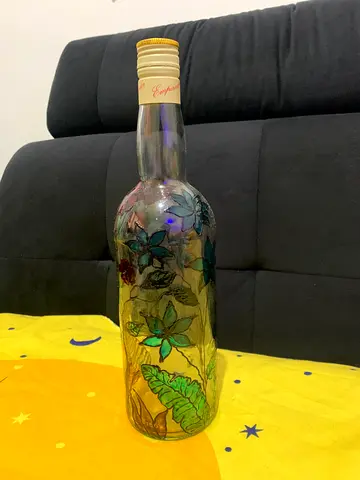 Decorative self Hand-Painted Glass Bottle Floral Design