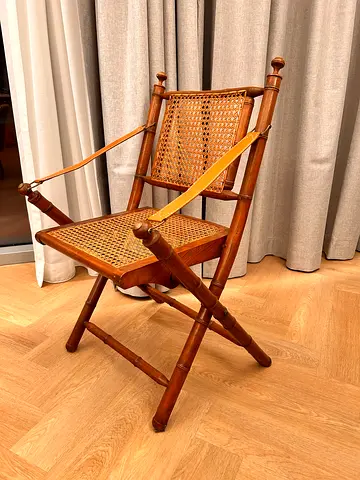 Vintage folding bamboo style foldable wooden/leather chairs