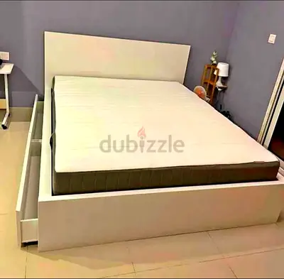 Ikea king size bed with mattress and storage drawers