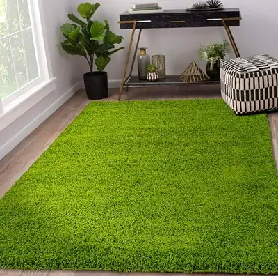 Green Shaggy Rug - Soft Plush Area Carpet (Excellent Condition)