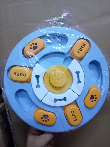 Interactive Treat Puzzle Toy for Dogs - Sliding & Push Buttons (Blue) with sound