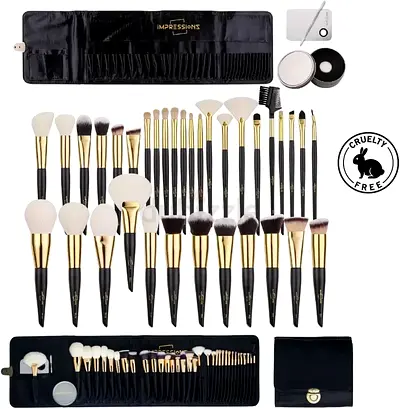 Signature Complete Makeup Brush Set – 34 Pro Brushes with Real XGF Goat Hair & Precision Synthetic B