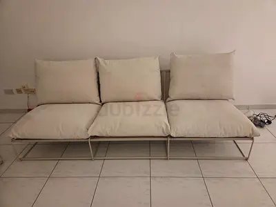 3+2 Seater Metal Frame ikea Sofa with Removable Cream Cushions