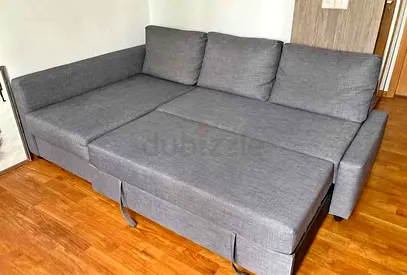 Gray 3-Seater Sofa Bed with Storage - Good Condition