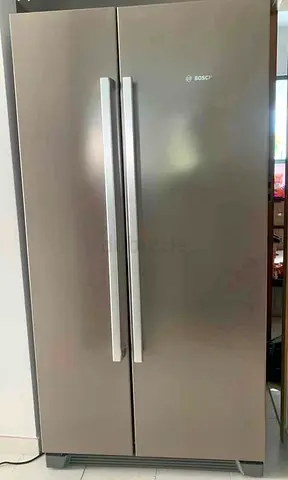 Bosch Side-by-Side Refrigerator - Good Condition, Stainless Steel Finish