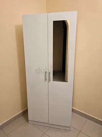Slim white 2-door wardrobe with mirror - good condition