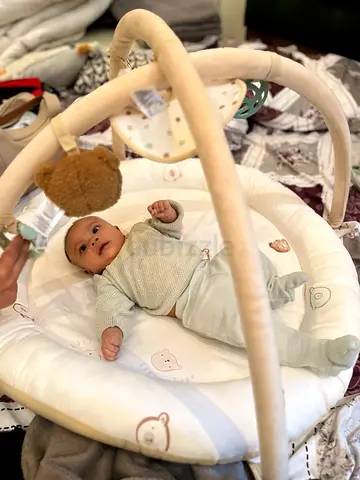 Soft padded baby play gym with hanging toys - gently used