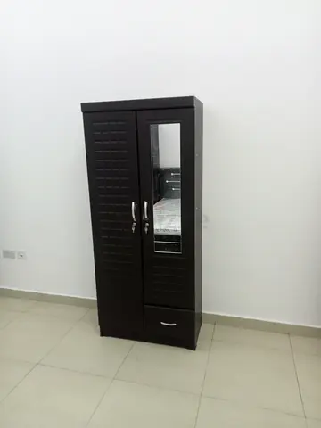 Dark brown 2-door wardrobe with mirror and drawer