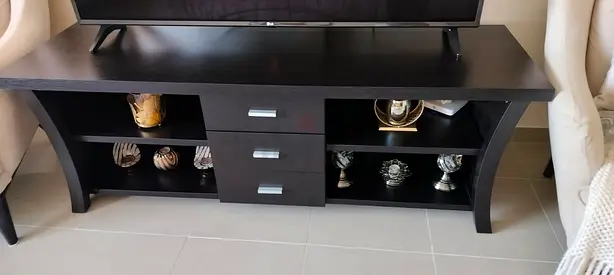 Dark Wood TV Stand with Drawers and Open Shelves