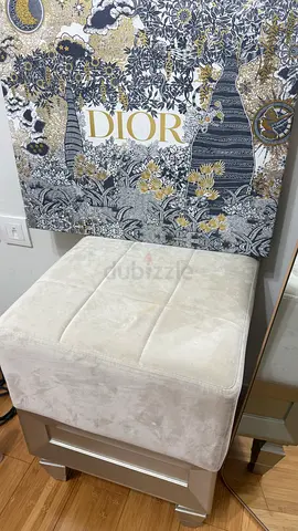 Beige Velvet Ottoman / Footstool with Storage (Good Condition)