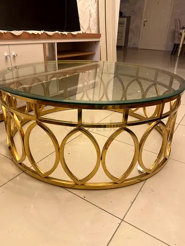 Round Glass Top Coffee Table with Gold Metal Base