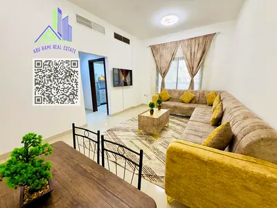 Fully furnished 1-bedroom apartment with 2 bathrooms, balcony and central AC, near Kuwait Street and beside the Pakistani School, with easy access to