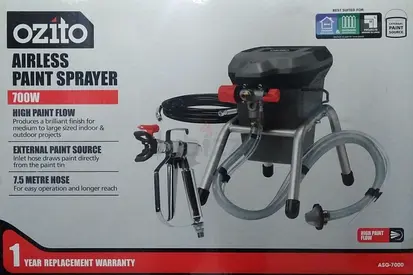 Ozito 700W Airless Paint Sprayer Kit 3000 PSI, 7.5m Hose, Metal Spray Gun, Interior & Exterior