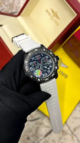 Breitling-style Chronograph Men's Watch with White Rubber Strap