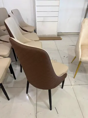 Set of 4 Modern Quilted Dining Chairs - Brown & Cream