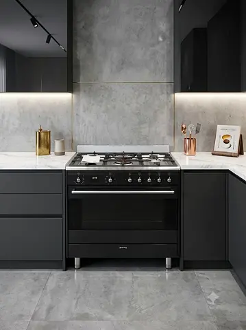 SMEG 90cm 5-Burner Gas Hob & Electric Oven Range – Digital | Black | Like New