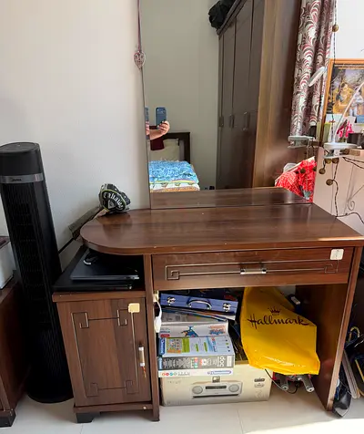 Wooden Dressing Table with Mirror and Storage - Dark Brown
