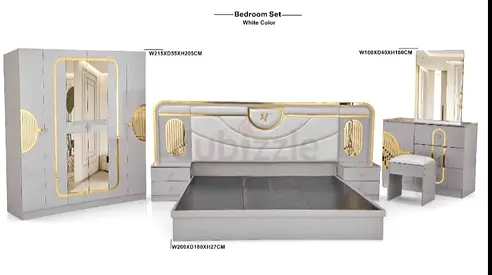 White Modern Bedroom Set with Bed, Wardrobe, Dresser and Nightstands (Complete Set)