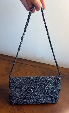 Black Beaded Evening Clutch Bag - Like New