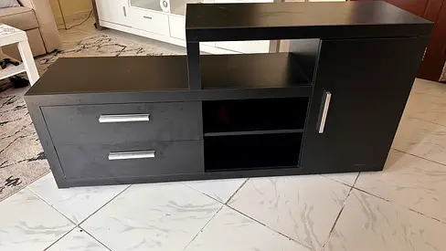Black TV Entertainment Unit with Drawers and Cabinet - Good Condition