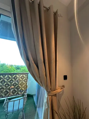 Beige black-out curtains with curtain rod - new condition