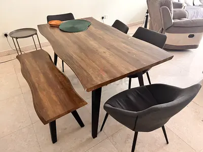 Dining Table with Bench and 4 Chairs - Rustic Live Edge