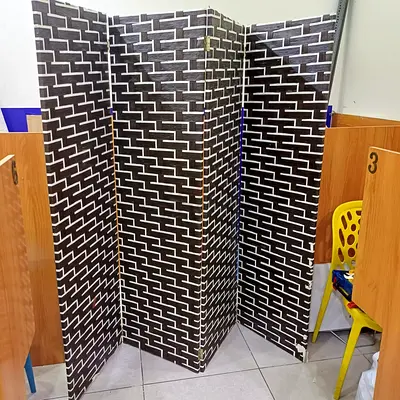 Foldable 4-Panel Room Divider / Privacy Screen - Dark Brick Pattern