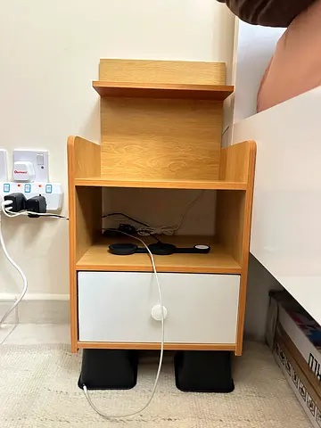 Wooden bedside nightstand with drawer and shelf - light oak for AED 100!
