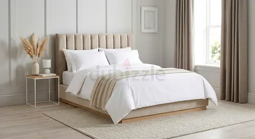 Queen size upholstered bed with headboard - beige