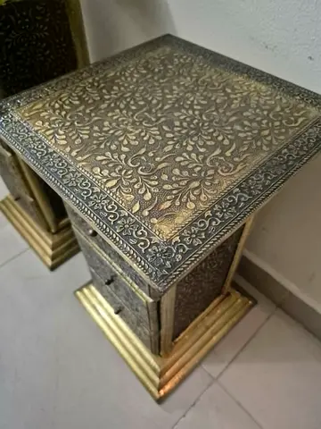 Wooden And Brass Stands With Drawers