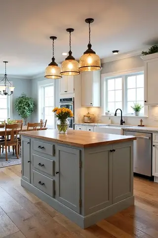 wooden kitchen island with drawers and butcher block top
