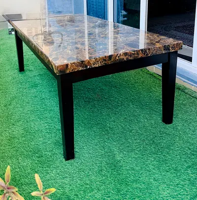 Marble-top Dining/Center Table with Dark Wood Frame