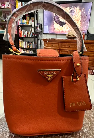 DESIGNER INSPIRED small orange saffiano leather bucket bag