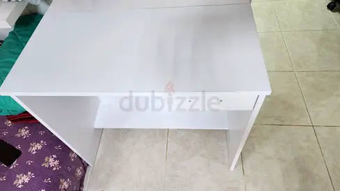 Compact white study desk with drawer - good condition