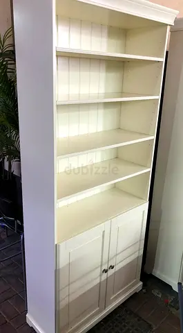 White Tall Bookcase with Storage Cabinet - Good Condition