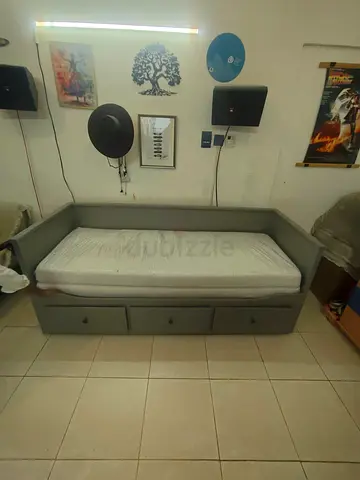 IKEA hamnes Grey day bed with 3 big storage drawers underneath and with 2 IKEA mattresses