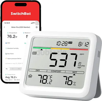SwitchBot Meter Pro CO2 6 in 1 Indoor Air Quality Monitor, CO2 Alarm, Large Display
