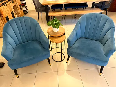 Set of 2 Blue Velvet Accent Sofa Chairs