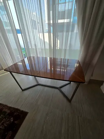 Wooden Dining Table with Metal Frame - Modern Rectangular- free five chairs which need fabric change