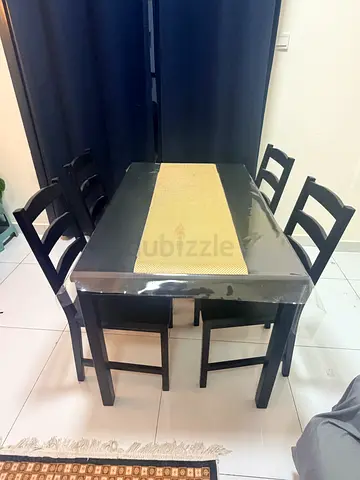 Wooden Dining Table with 4 Chairs - Dark Finish, Good Condition