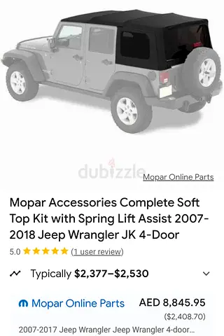 MOPAR Soft Top full kit for Wrangler 4 doors