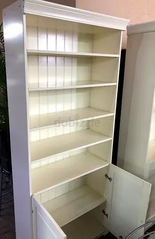 White Tall Bookcase with Lower Cabinet - Good Condition