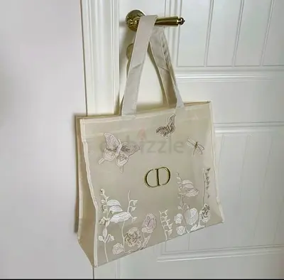 Cream embroidered tote bag with butterflies and floral design Dior