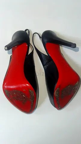 Christian Louboutin Black Peep-Toe Slingback Heels – Red Sole
