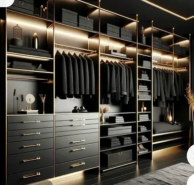 Modern Luxury Walk-in Wardrobe System with Integrated Lighting