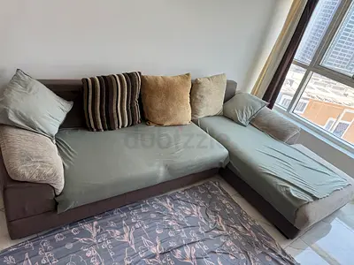 L-shaped fabric sofa with chaise (right-facing) - good condition
