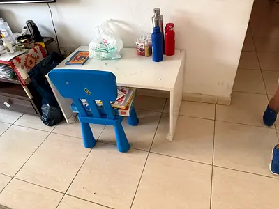 IKEA Small white kids study table with blue chair - good condition